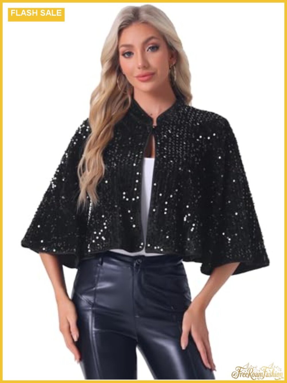 Sequin Velvet Capelet Bolero Shrug Shawl Wrap Stand Collar Button Party